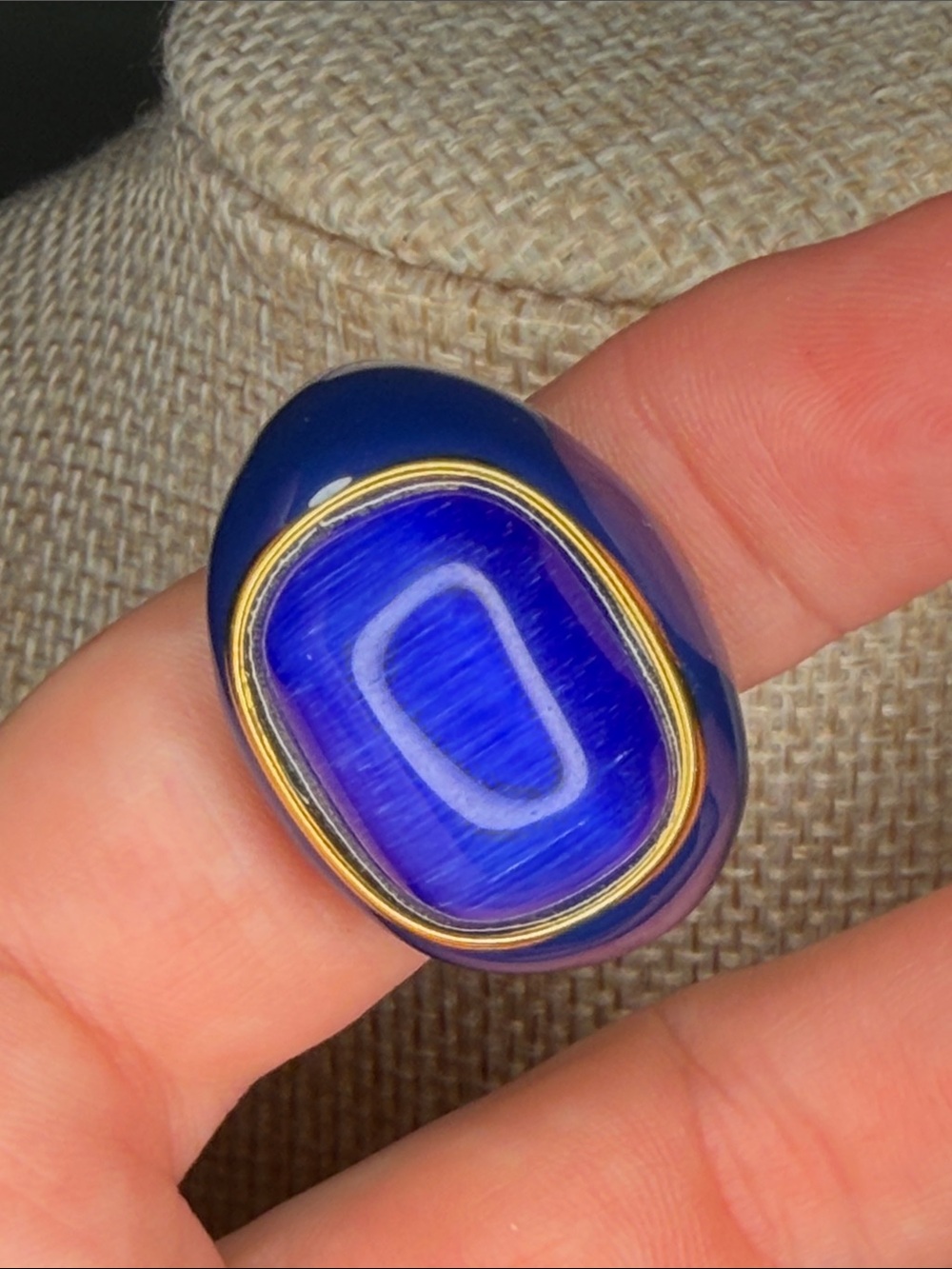 Blue Statement Wearable Ring with Gold Accent - Sz 6 1/2
